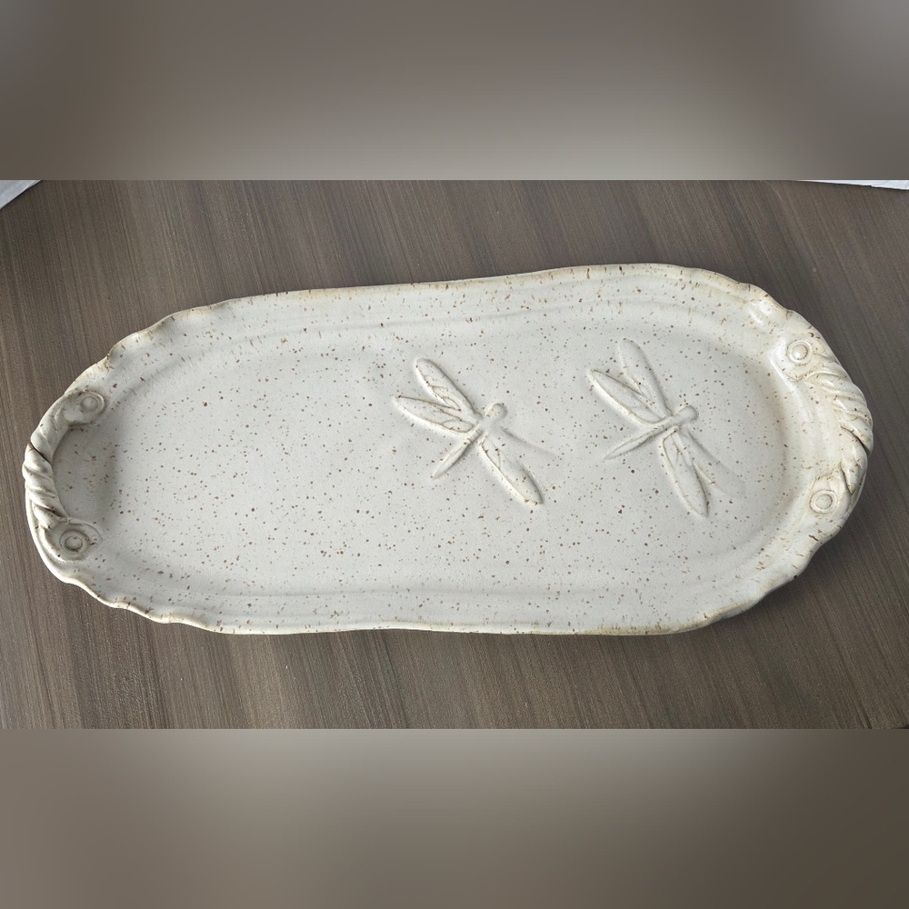 Vintage Dragonfly Glazed Pottery Tray/Platter
